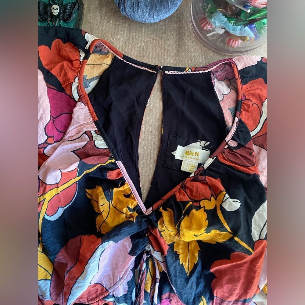Maeve Dress Women Maxi Floral Ruched Flare Anthropologie Deep V Party Core Sz 2 - Picture 8 of 16